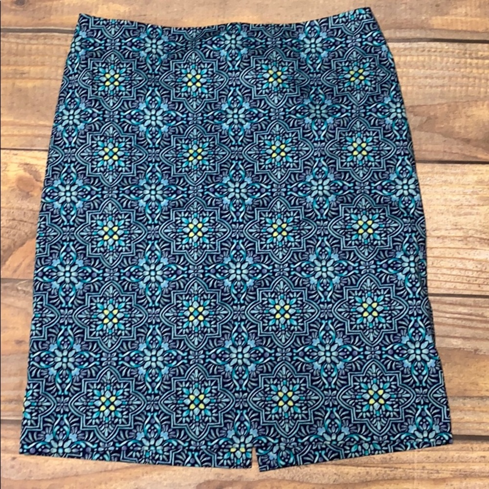 Talbots Blue and Lime Green Pencil Skirt